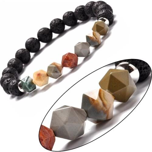 8mm Lava Stone Aromatherapy Essential Oil Diffuser Bracelet Natural Stone Cut Cross Section Energy Bracelet Jewelry