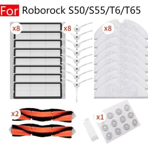 For Xiaomi Mijia or Roborock S55 T6 T65 P5 Accessories Main Side Brush Hepa Filter Rag Water Core Kit Robot Vacuum Cleaner Xiomi