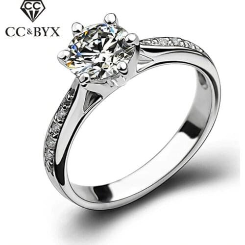 CC Trendy Jewelry Silver Rings For Women Bridal Wedding Cubic Zirconia Round Stone Ring Bijoux Femme Engagement Anel CC1455