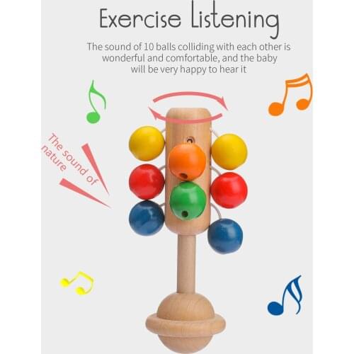 2021 New Colorful Baby Rattle Food Grade Wooden Hand bell Baby Rattle Musical Toy Infant Listening Training Educational Toys
