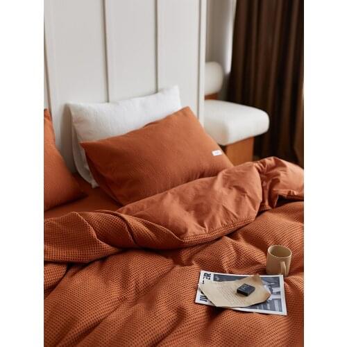 Affordable Luxury Style Simple Waffle Washed Cotton Four-Piece Set Pure Cotton All Cotton 100 Quilt Cover Bed Sheet Fitted