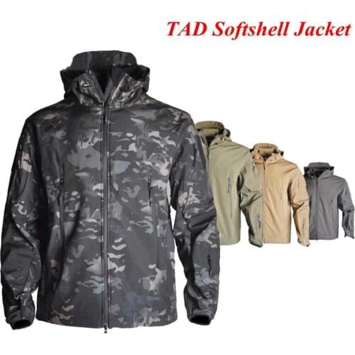 TAD Softshell Fleece Jacket Camping Hiking Windbreaker Outdoor Waterproof Hunting Camouflage Jacket Men Clothes