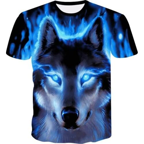 21 Styles Of Blood Wolf Creative 3d Printing Personality Casual Short-sleeved T-shirt Male Loose Half-sleeved Oversized T-shirt