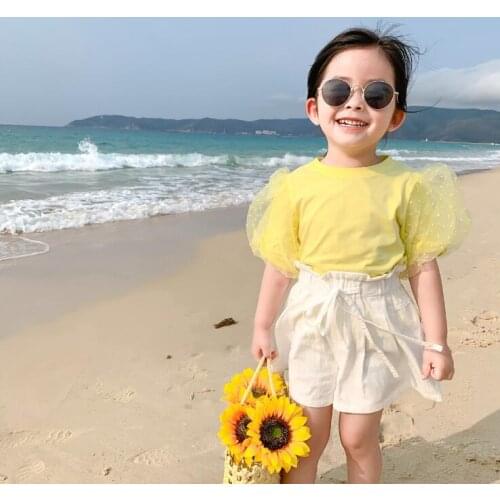 2020 new girls ruffles t-shirt summer patchwork fashion girls top 1-7t HO130