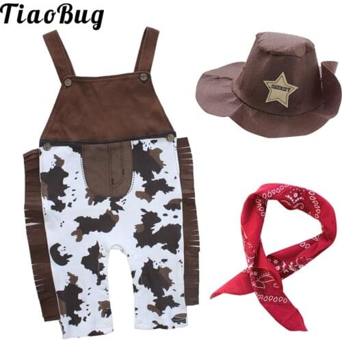 3pcs Cute Baby Boys Cowboy Suspenders Overalls Outfits Western Fancy Dress Toddler Costume