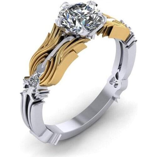 Fashion Streamline Shape Ring Two Tone Crystal Zircon Ring Jewelry For Women Wedding Banquet Metal Finger Ring Accessories