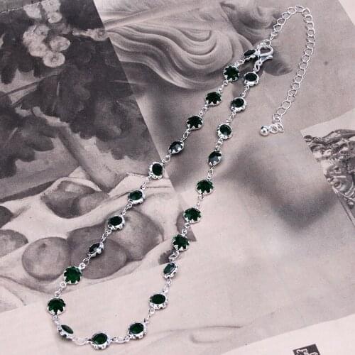 Fashion Jewelry Gold Silver Color Green Zircon Choker Necklace For Women Geometric Collier Femme Jewelry