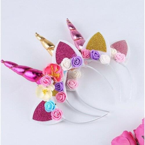 Lovely Children Magical Horn Floral Head Party Kid Girls Headband Fancy Dress Decorative Gifts Photo props