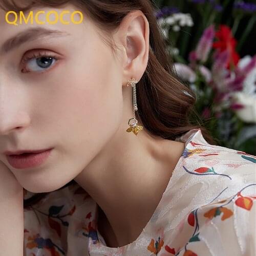 QMCOCO Punk Bee Eardrop For Woman 925 Silver Earring Contracted Temperament Trend Female INS Design 2021 New Style Ear Ornaments