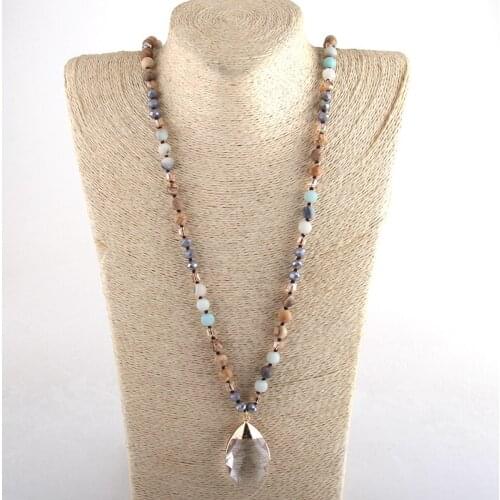 MD Fashion Beaded Jewelry Natural Stones Crystal Long Knotted Glass Dorp Necklaces For Women