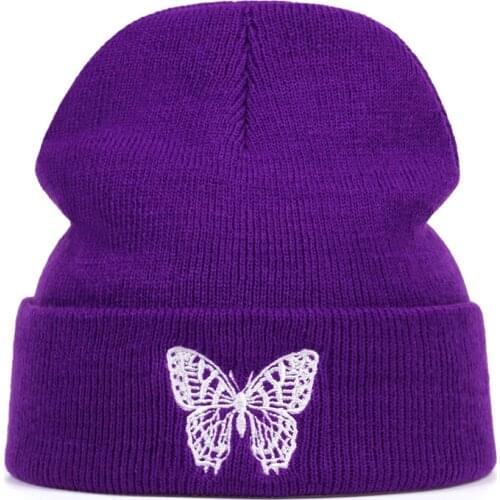 Butterfly Embroidery Beanie Hat New Unisex Winter Hats Women Men Solid Autumn Beanies Knitted Hats Skullcap Hip Hop Wool Hats