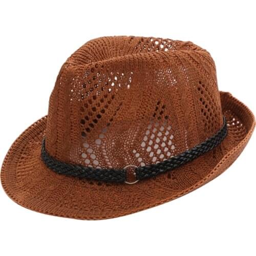 New Summer Hat Panama Hats Hollow Out Straw Hat For Men Women Leather Ribbon Large Brim Sun Beach Hat Jazz Cap Fedora