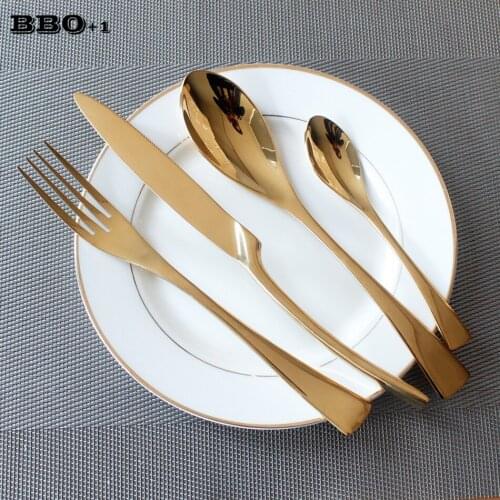 4pcs /set Gold Cutlery Stainless Steel Dinnerware Golden Dinner Knives Fork Teaspoon Wedding Christmas Tableware Wedding Gift