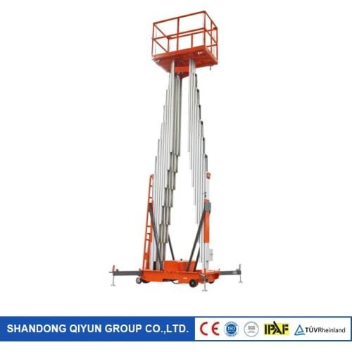 Qiyun Three Columns Mobile Electric Aluminum Alloy Man Lift loading weight 200kg Height from 12m to 16m with CE