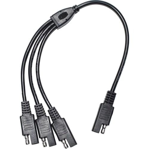 SAE Power Extension Cable 35cm 18AWG Y Splitter 1 to 3 Connector 2 Pin Quick Disconnect Adapters Connector Cable for Solar Panel
