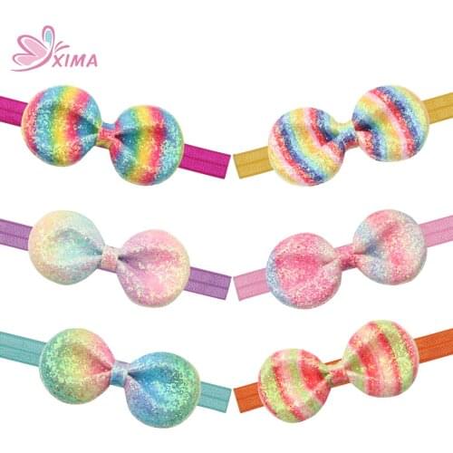 XIMA 6pcs/lot 4inch Girls Glitter Leather Hair Bows Hair Band Girls Giltter Bows Headband for Party Hair Accessories
