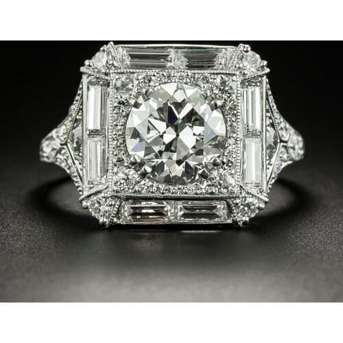 New Luxury Geometric Round White Stone Ring For Women AAA White Zircon Cubic Elegant Rings Female Wedding Jewelry Z3T542