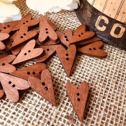 100pcs Heart Wooden Buttons 2 Holes Sewing Craft Scrapbooking DIY Brown Wooden Buttons Knitting Needles Craft Clothes Button