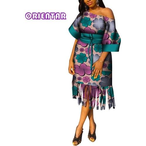 2021 African Dresses for Women Fashion Tassels Ankara Dresses Bazin Riche African Print Cotton Women Dress 2XL 6XL WY8218