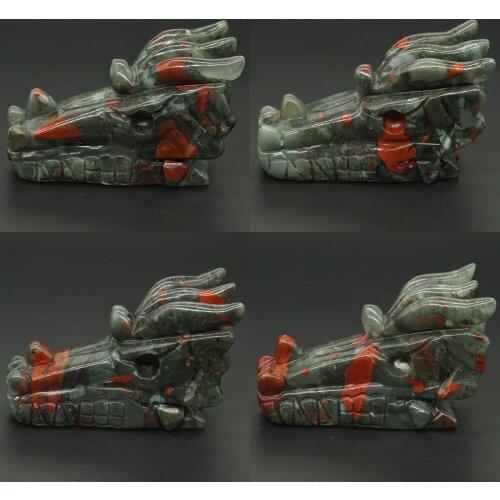 3" Natural Gemstone Bloodstone Dragon Head Skull Crystal Healing Reiki Stone Home Doctor