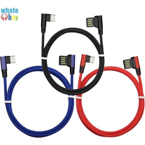 500pcs USB Type C 90 Degree Braided USB C Cable for Samsung Galaxy S10 S9 Plus Xiaomi Mi 8 6 LG USB C Fast Charging Data Cable