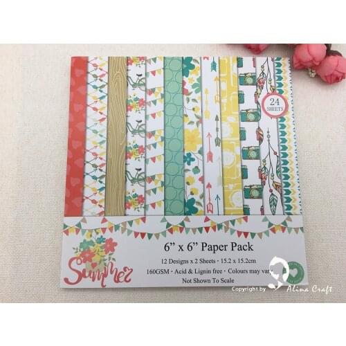 AlinaCraft 24 sheet 6"X6" summer Scrapbooking patterned paper pack andmade craft paper craft Background pad