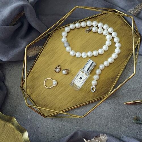 Antique Gold/Silver Hexagon Storage Trays Creative TrayS Serving Platter Jewelry Plate Decoration Makeup Organizer FT050