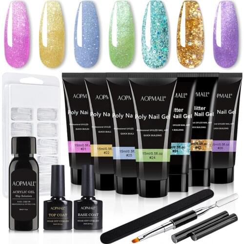 AOPMALL® 7 Color Poly Nail Gel 12Pcs Starter Nail Kit UV LED Builder Gel Tips Enhancement Slip Solution Quick Extension Gel