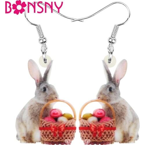 Bonsny Acrylic Easter Eggs Hare Rabbit Bunny Pet Earrings Big Animal Dangle Drop Jewelry For Women Girls Classic Gift Decoration