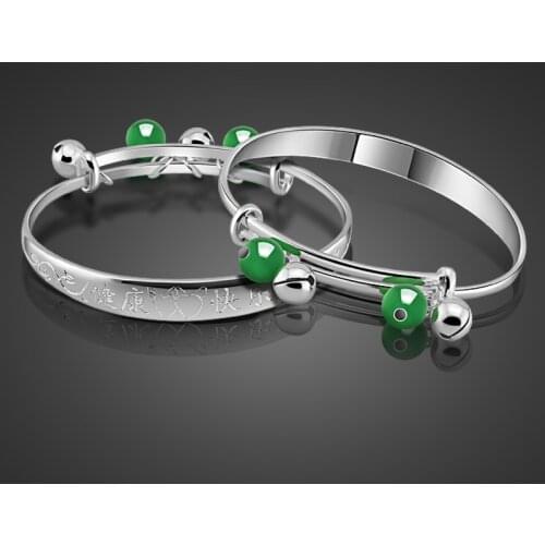 Chinese style 925 sterling silver bracelets baby pop jewelry bells pendants design solid silver bracelet Free Shipping bijoux