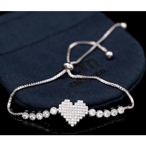 Clear Crystal Heart Scalable Bracelets Rhinestone Zircon Copper Bangle Women Wristbands Contracted Jewelry Dropshipping