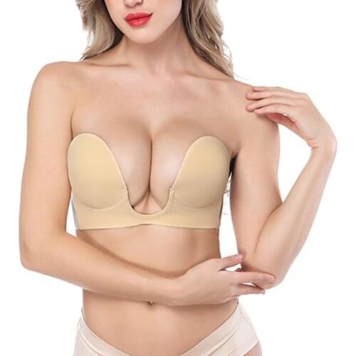 Sexy Gathering Invisible Bras Bralette Underwear Women Push Up Strapless Bra Wedding Brassiere Underwired Back 1/2 Cup Band Bras