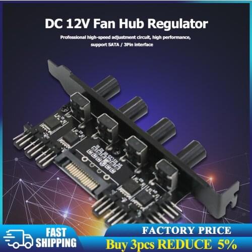 12V Computer Case Fan Hub Regulator 8 Way 4 Knob SATA/4Pin fan Speed Controller Fan Control cooling fan hub for Computer PC Case