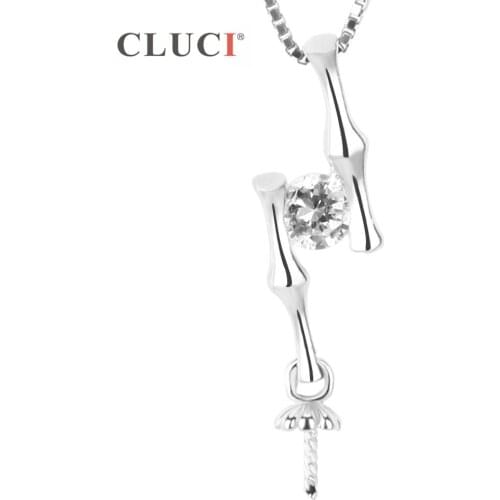 CLUCI Silver 925 Bamboo Shaped Pearl Pendant Mounting Women Jewelry 925 Sterling Silver Charms Zircon Pendant SP121SB