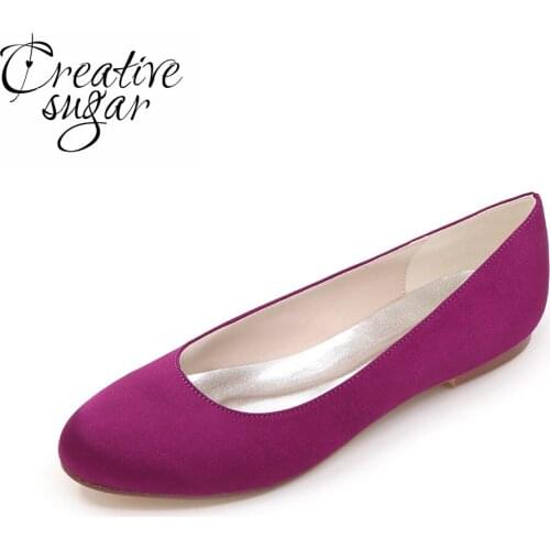 Creativesugar concise woman wedding party satin dress shoes flats ladies slip on bridalmaids bridal shoes beach wedding flat
