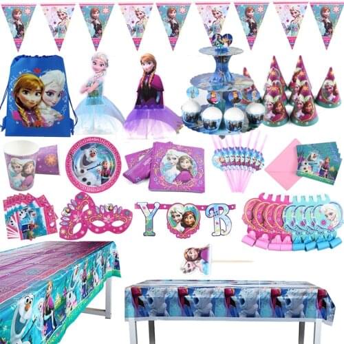Baby Princess Party Supplies Elsa Anna Plate Cup Balloon Girl Friends Birthday Family Party Decoration Prop Disposable Tableware