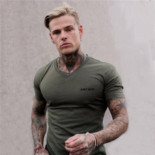 Brand New Mens Casual Top Quality Short Sleeve Fitness Tshirt Cotton Clothing Bodybuilding Trend Sports Running V-neck T Shirts