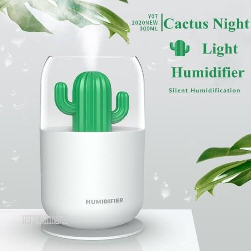 Cactus Ultrasonic air Humidifier 300ML USB Mini Water Diffuser Mist Maker Fogger Soft Warm LED Night light for Office Home Car
