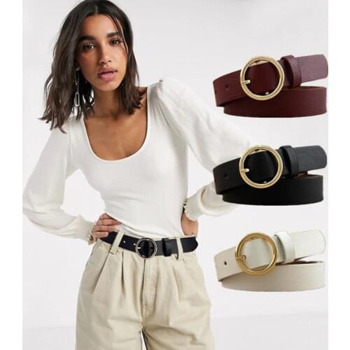 105cm Classic Fashion Solid PU Leather Leisure Waistband Circle Metal Buckle Waist Belt For Women Dress Jeans 8Colors