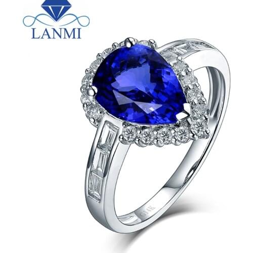 Solid 14K White Gold Natural Pear Tanzanite Rings Bling Diamond Wholesale Fine Jewelry Father Loving Thanksgiving Gift