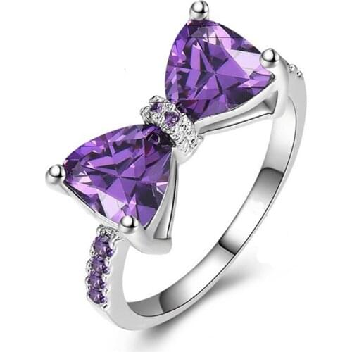 Vintage red cubic zirconia cute bow-knot rings for women fashion anel de namoro engagement finger jewelry accesorios mujer gift