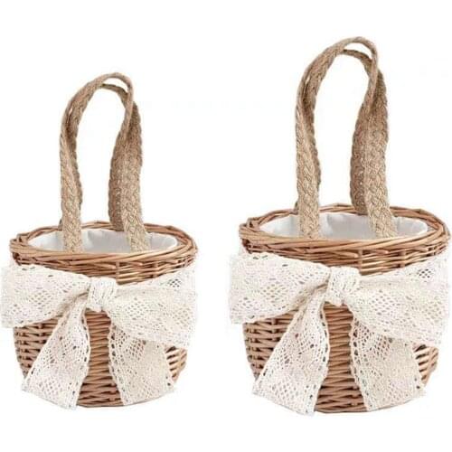 Flower Arrangement Baskets Floral Packaging Container Wedding Portable Yard Brown Hanging Waterproof Bamboo Straw Bag