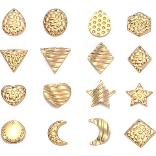 10pcs Gold Stainless Steel Heart Moon Round Earrings Format Charms Pendants DIY Connection Keychain Jewelry Making Accessories