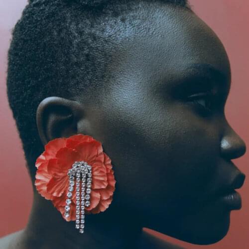 Best Lady ZA Red Flower-Shaped Earring With Sparkly for Women Korean Romantic Bling Fringed Floral Stud Earring Jewelry Gifts