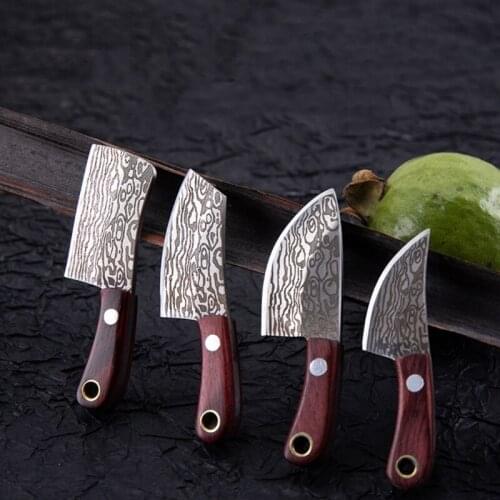 Mini Chef Knife with Sheath Keychain Mini Butcher Knife Package Opener Tools Tiny Damascus Outdoor Survival Camping Cutting Tool