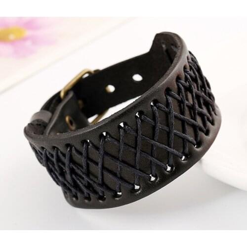 Fashion Belt Buckle Bracelet Men Jewelry Leather Rope Braided Woven Wide Bracelets Adjustable Buckles Wristband Wholesale