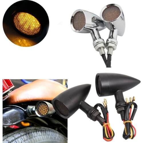 Motorcycle Retro Bullet Black Grid Turn Signal Light LED Brake Light Metal Shell Blinker Flashers for Harley Honda Yamaha