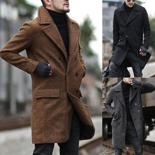 New Spring Autumn Winter Mens Trench Coat Warm Thicken Jacket Woolen Peacoat Long Overcoat Tops Mens Windbreaker Jackets