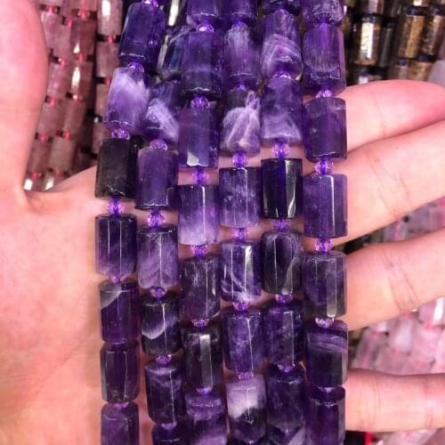 Natural Purple Amethysts Crystal Faceted Cylinder Spacer Tube Beads Column Shaped Loose Beads For DIY Jewelry Making MY210403