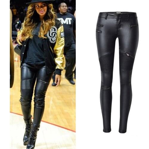 2019 Winter Faddish High Waist Stretch Female PU Leather Pants For Women Plus Size Joggers Womens Pencil Skinny Womens Trousers